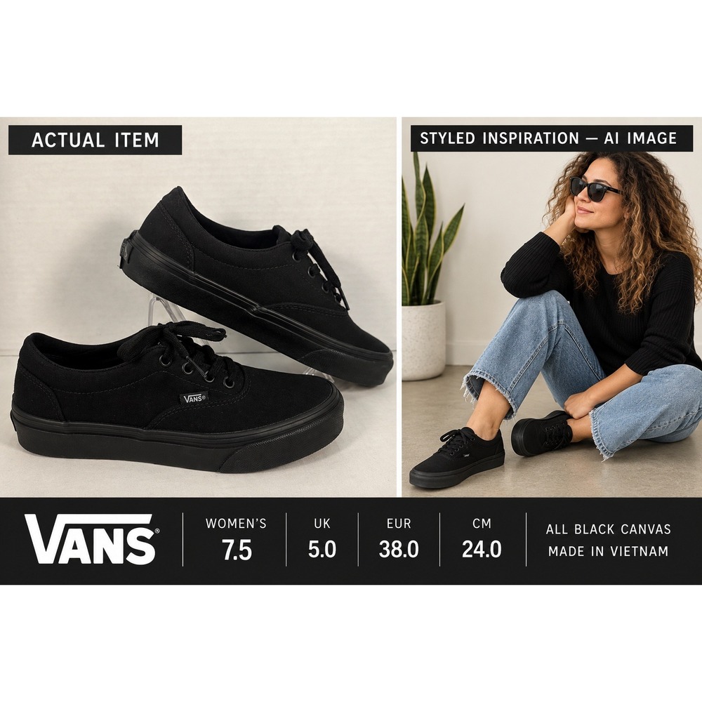 Vans Authentic All Black Canvas Skate Shoes Sneakers Women's Size 7.5